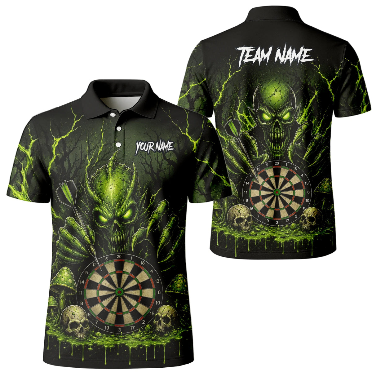 Personalised Black & Green Monster Skull Dartboard Darts Shirt For Men A277