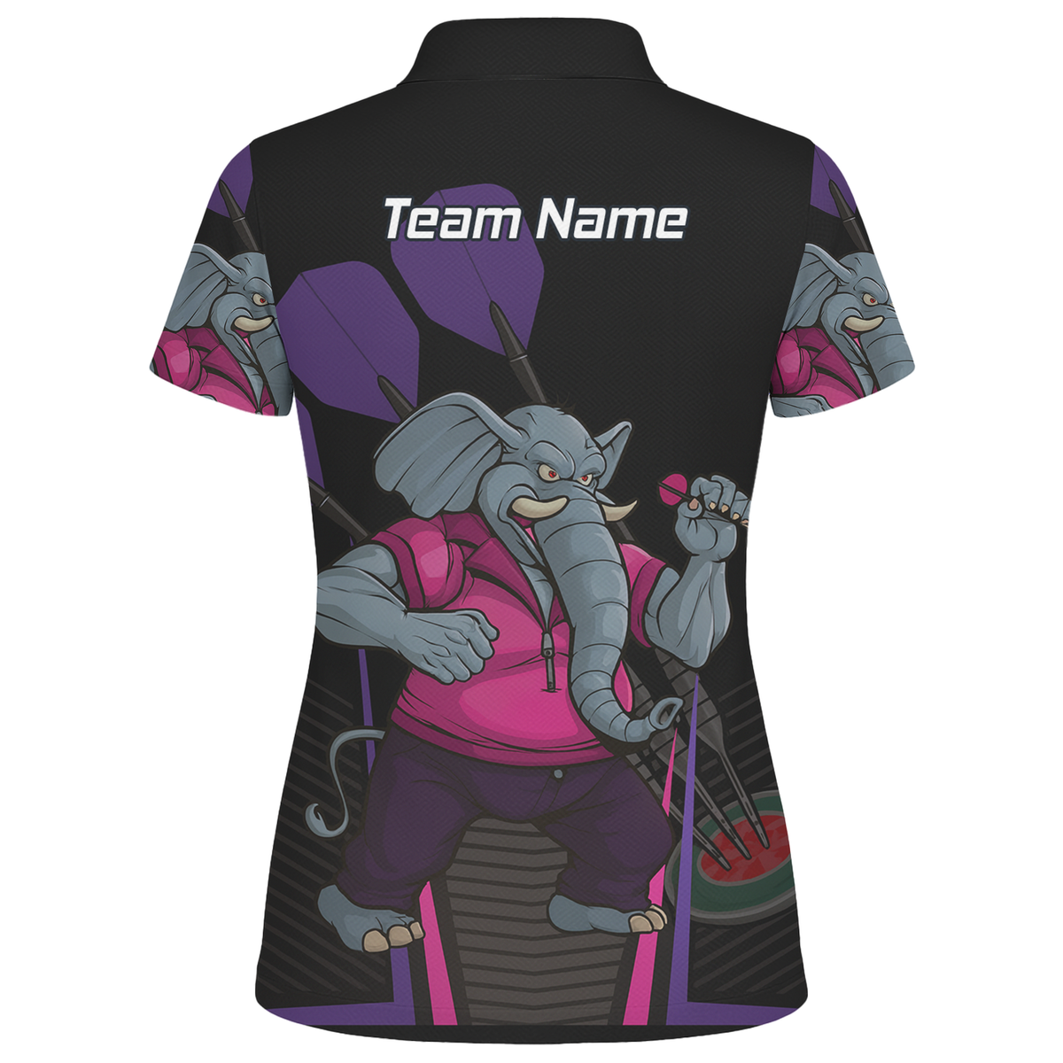 Personalised Furious Elephant Darts Polo Shirt Black Pink Purple For Men V0082 additional image 2