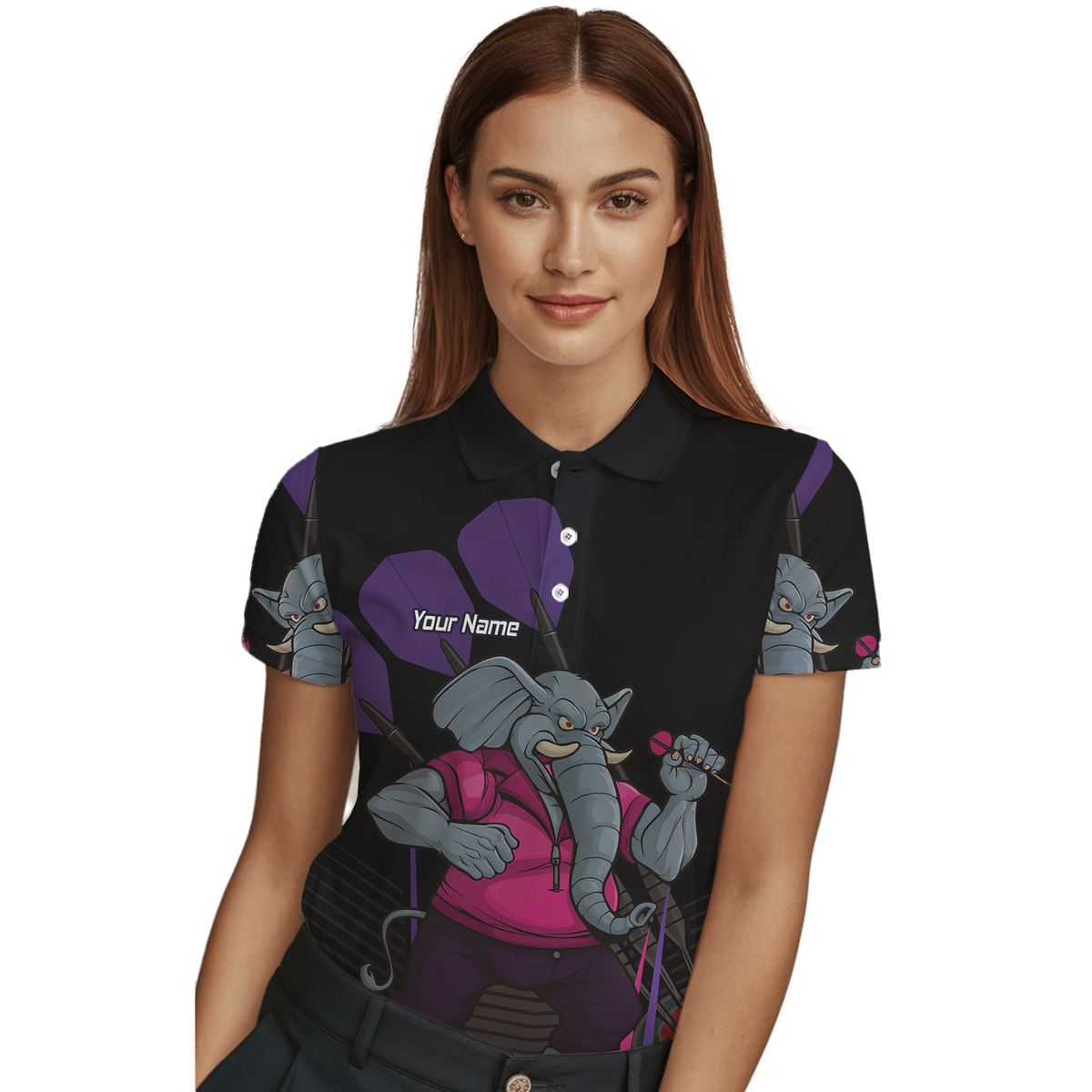 Personalised Furious Elephant Darts Polo Shirt Black Pink Purple For Men V0082 additional image 3