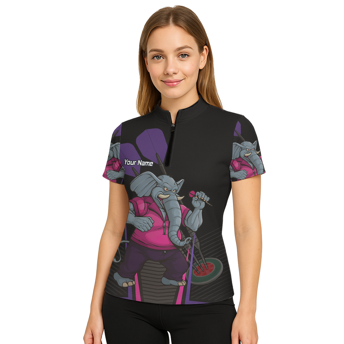 Personalised Furious Elephant Darts Polo Shirt Black Pink Purple For Men V0082 additional image 5