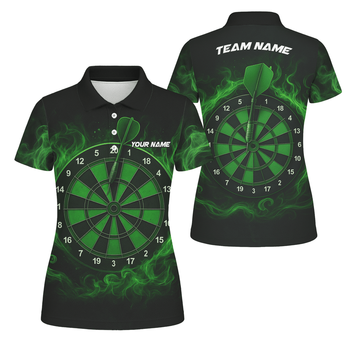Personalized Green Flame Dart Board Polo Shirt Black Green For Women W9913 main image - polo No