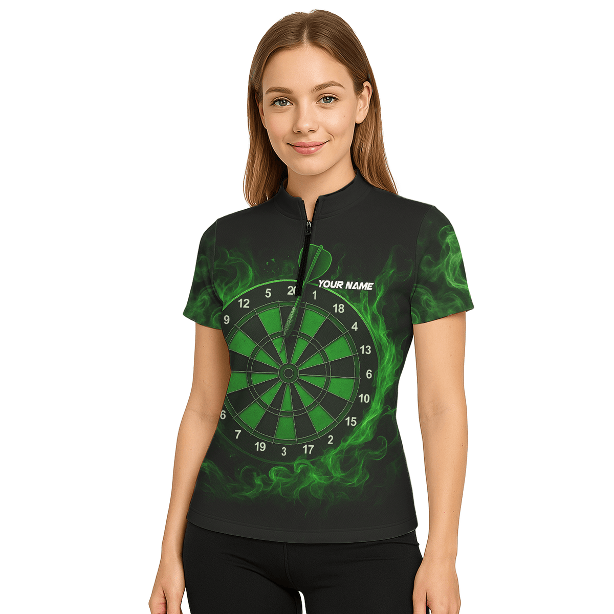 Personalized Green Flame Dart Board Polo Shirt Black Green For Women W9913 additional image 5