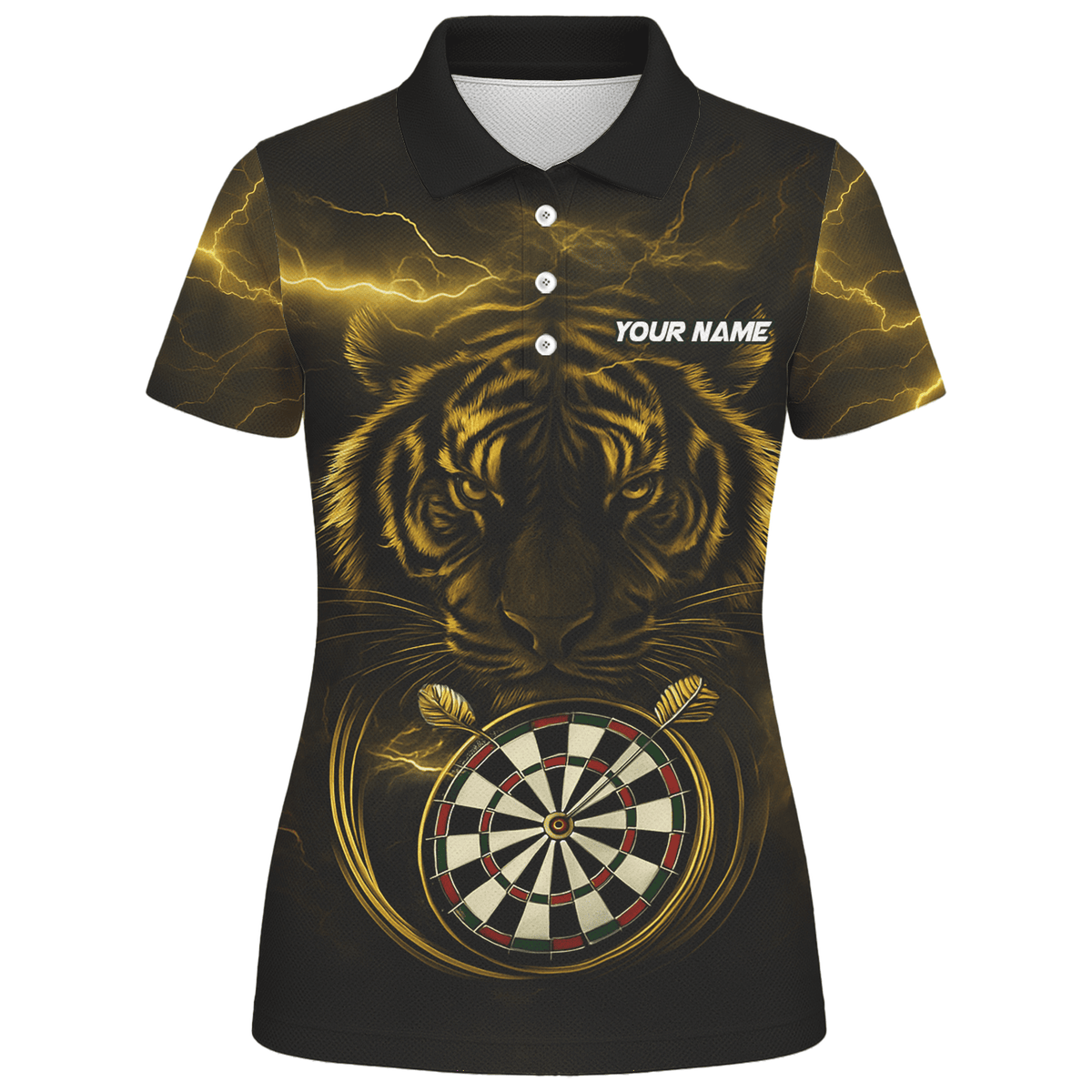 Personalized Gold Lightning Tiger Dart Polo Shirt Black For Women N4631 additional image 1