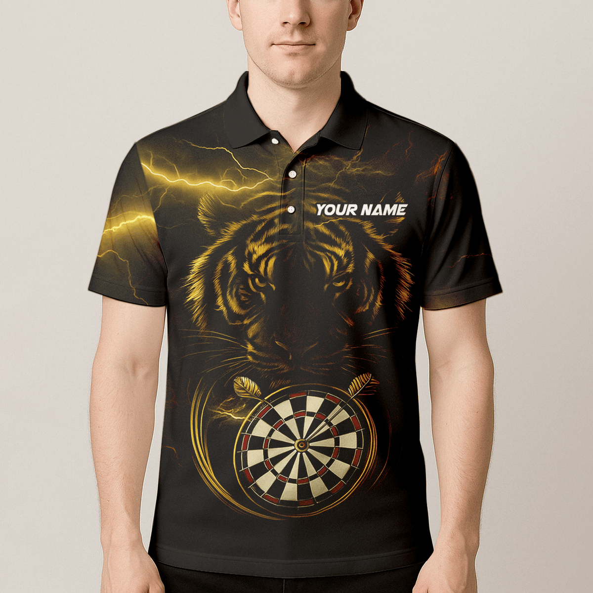 Personalized Gold Lightning Tiger Dart Polo Shirt Black for Men N4631 additional image 4