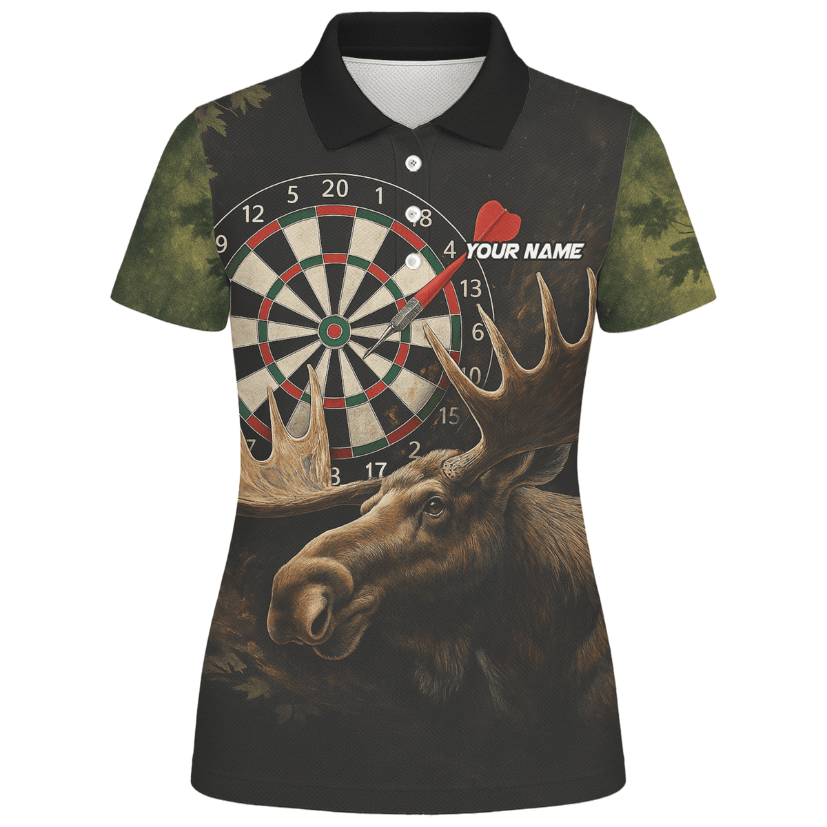 Personalized Moose Hunter Darts Polo Shirt Black Green For Women J8357 additional image 1