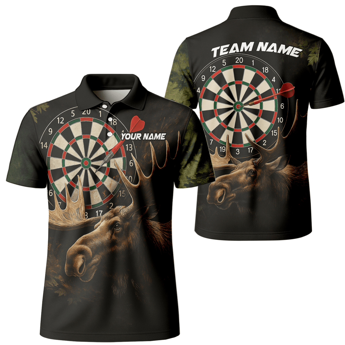 Personalized Moose Hunter Darts Polo Shirt Black Green For Men J8357 main image - polo No