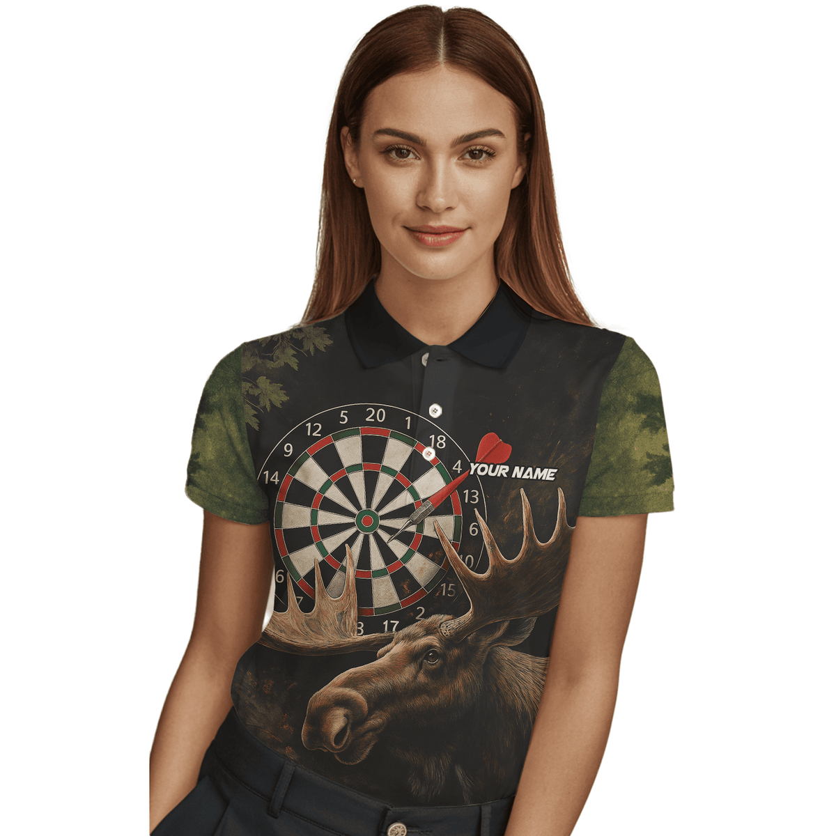 Personalized Moose Hunter Darts Polo Shirt Black Green For Women J8357 additional image 3