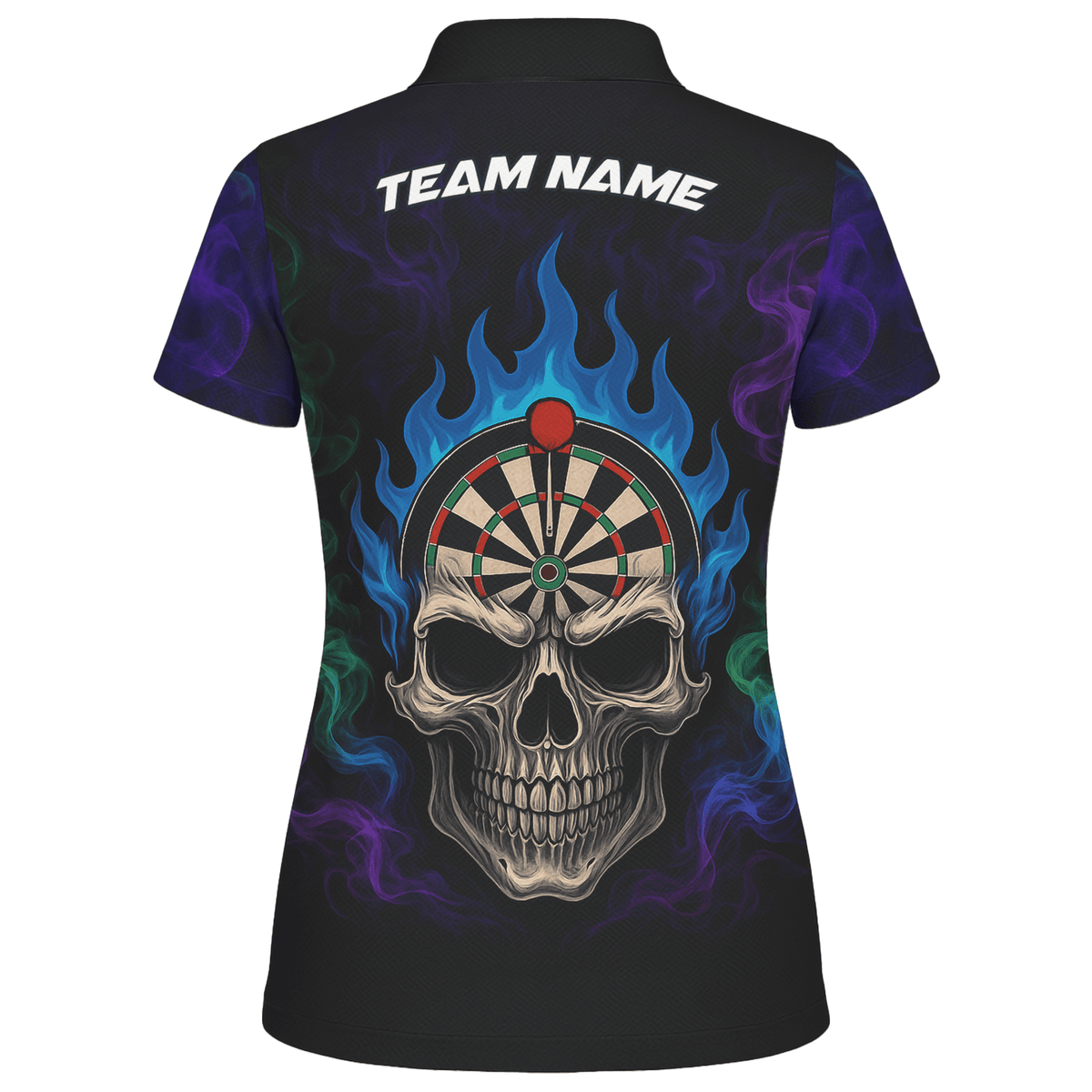 Personalized Black Skull Darts Polo Shirt Blue Flame For Women W9405 additional image 2