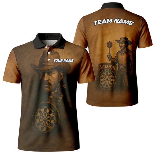 Personalized Cowboy Western Saloon Darts Polo Shirt Brown Black main image - polo, Pocket No