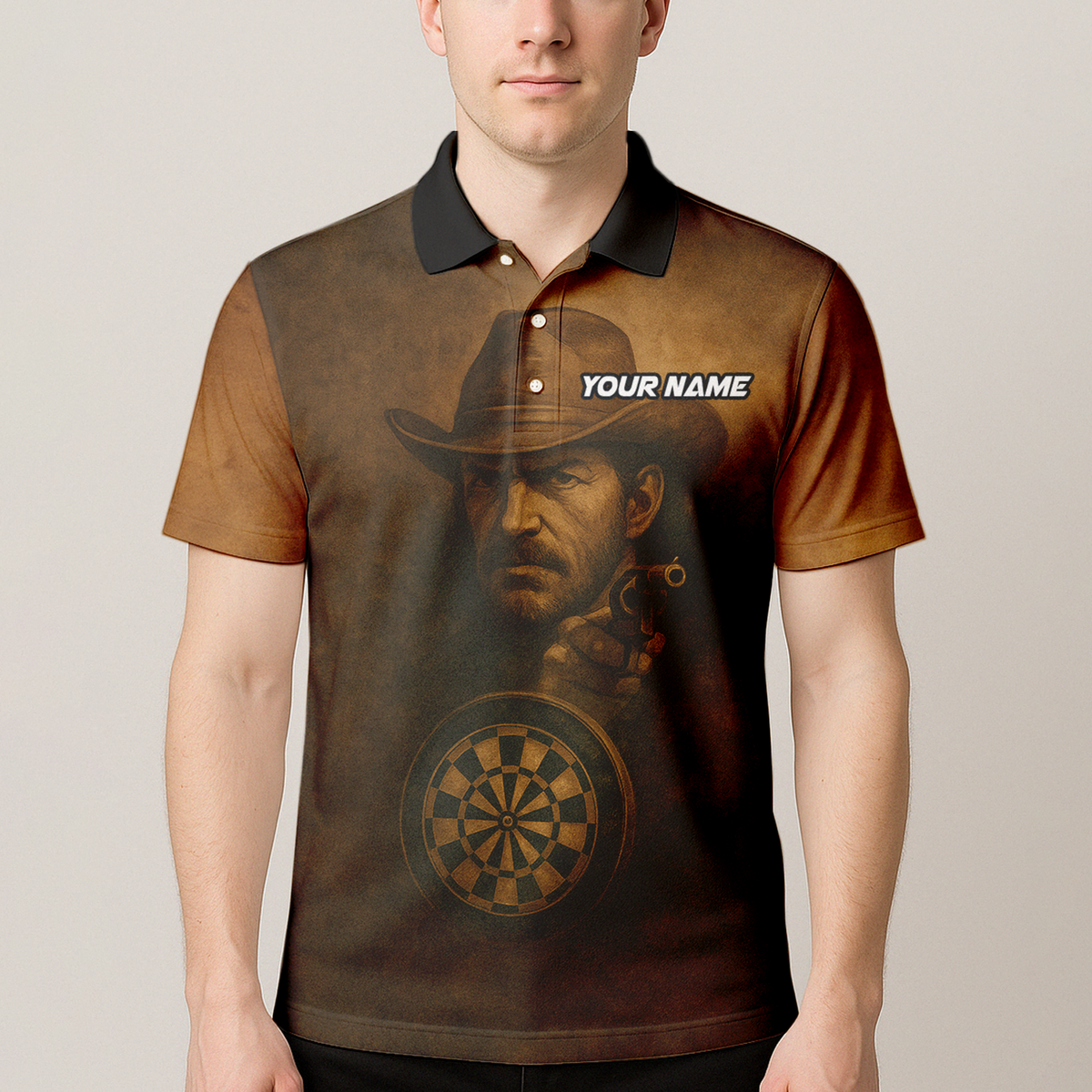 Personalized Cowboy Western Saloon Darts Polo Shirt Brown Black additional image 4