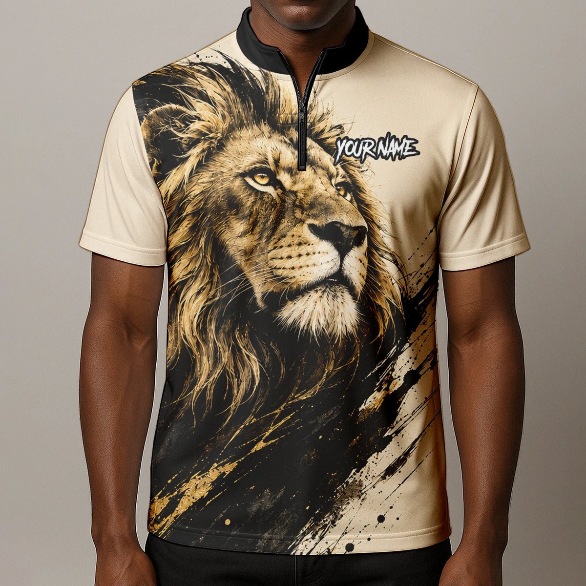 Personalised Cream Black Gold Lion Darts Shirt For Men Q209