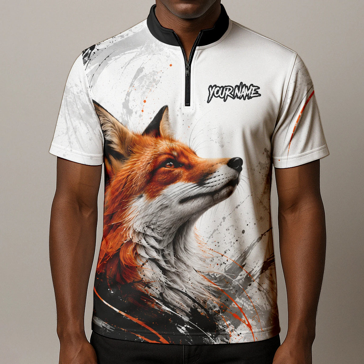 Personalised White Black Orange Fox Darts Shirt For Men D228