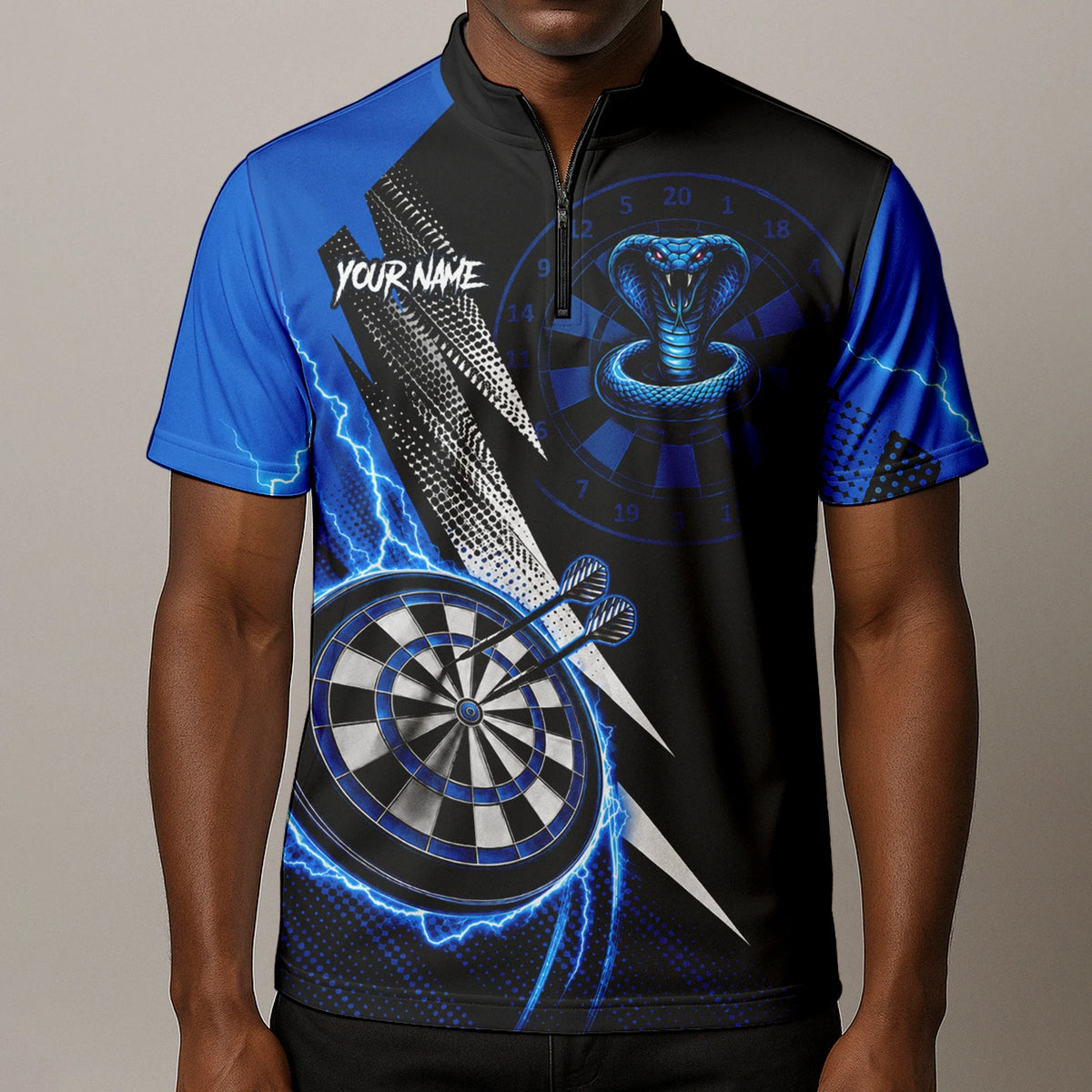Personalised Blue Lightning Cobra Darts Polo Shirt For Men S015