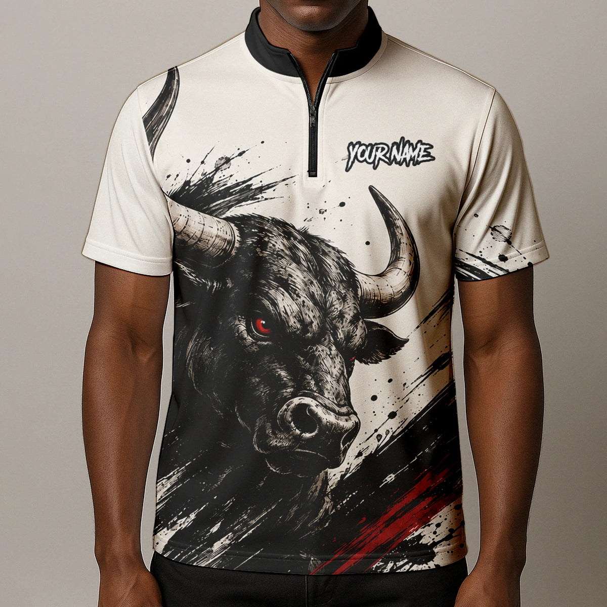 Personalised White Black Red Bull Darts Shirt For Men H473