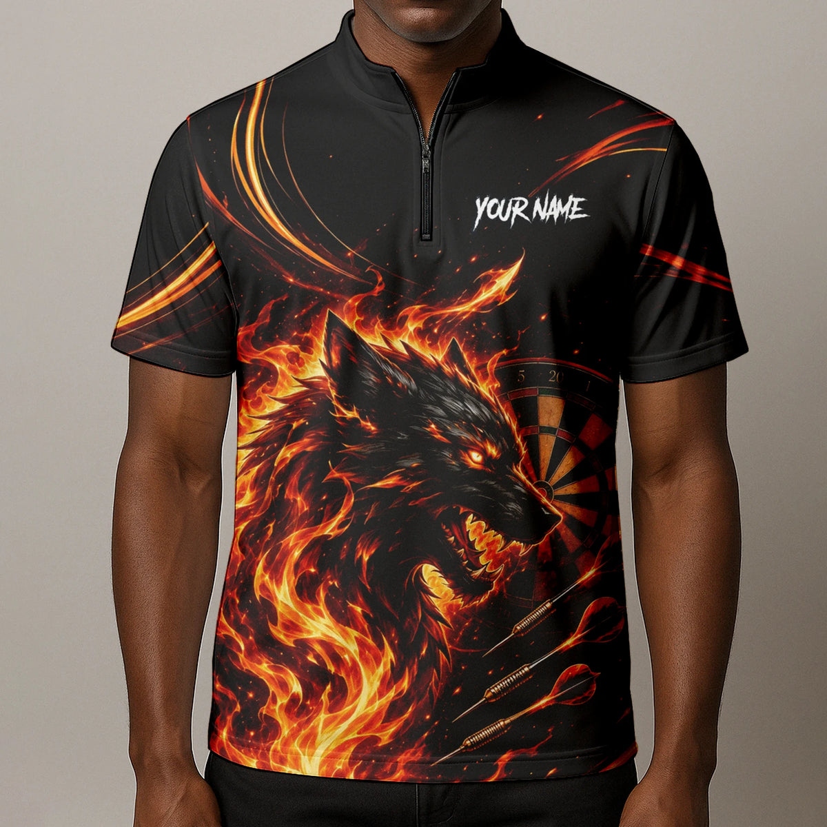 Personalised Flaming Wolf Darts Polo Shirt For Men W521
