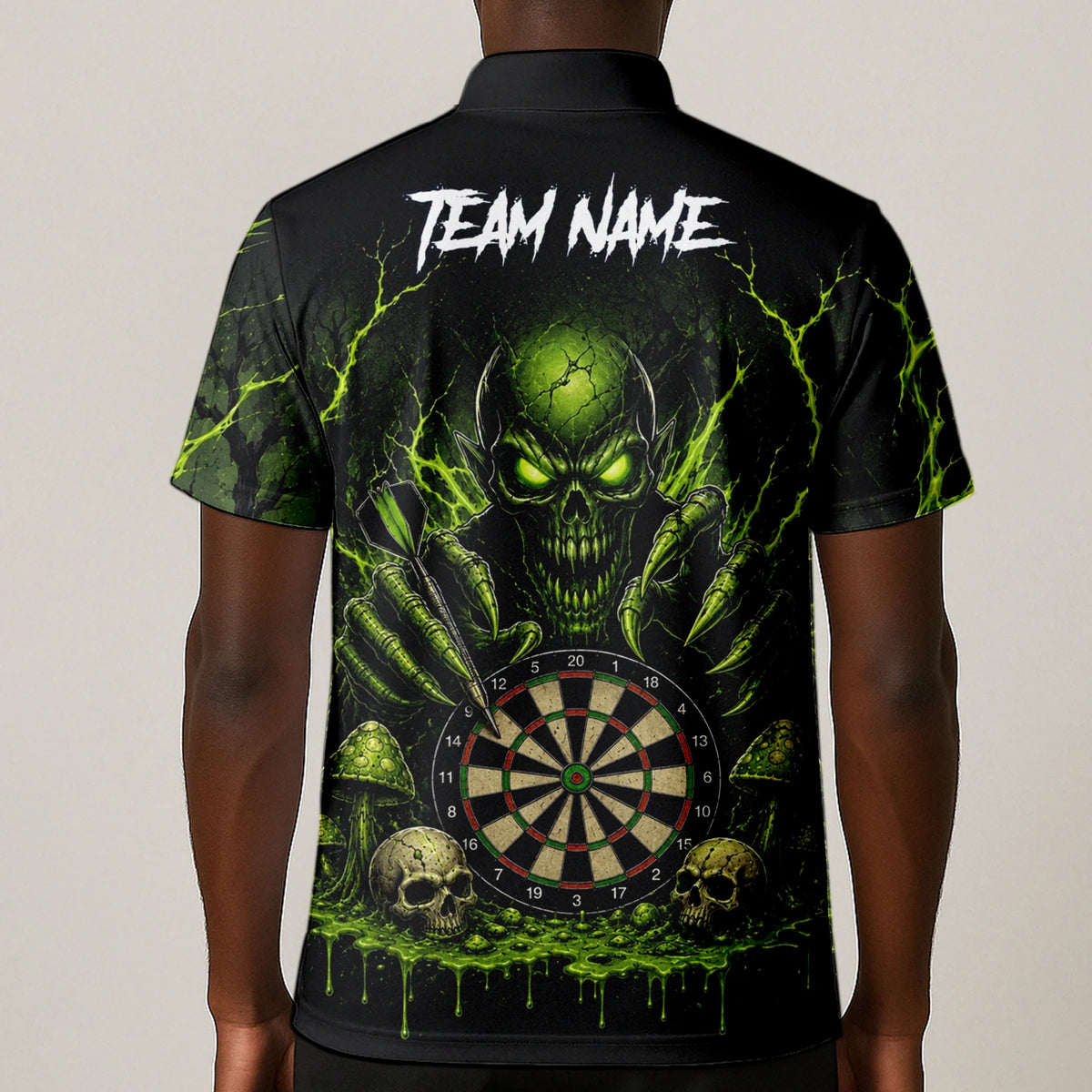 Personalised Black & Green Monster Skull Dartboard Darts Shirt For Men A277