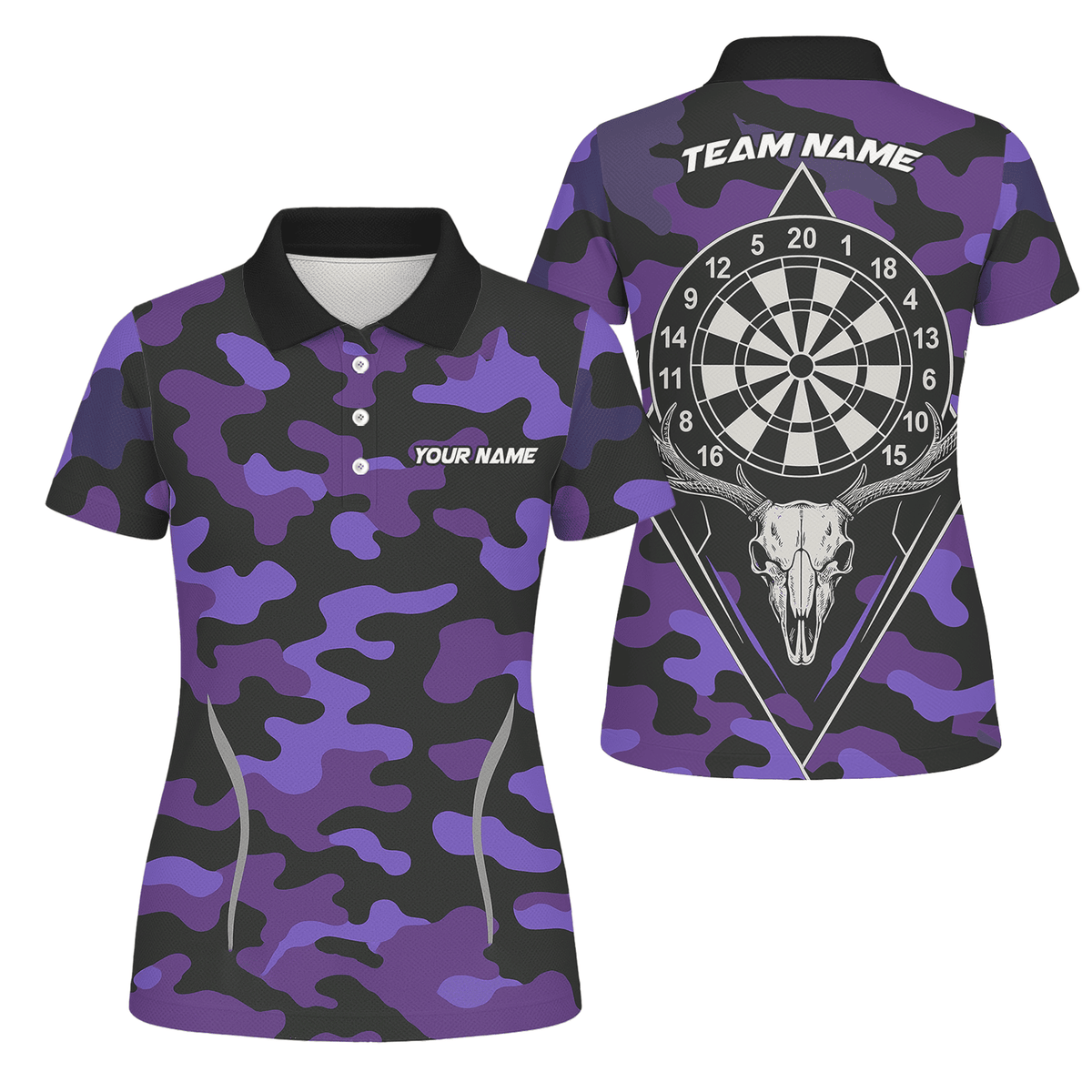 Personalized Purple Black Camo Dart Jersey Skull Dartboard For Women W1705 main image - polo No