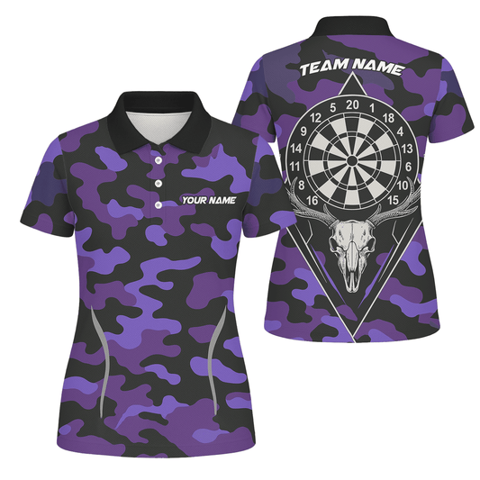 Personalized Purple Black Camo Dart Jersey Skull Dartboard For Women W1705 main image - polo No