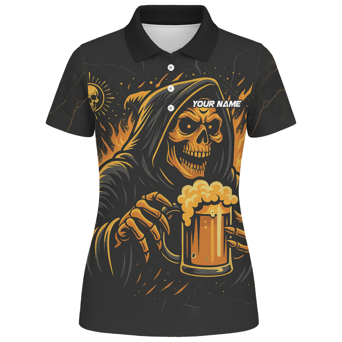 Personalized Grim Reaper Beer Darts Polo Shirt Black Orange For Women B8975 additional image 1