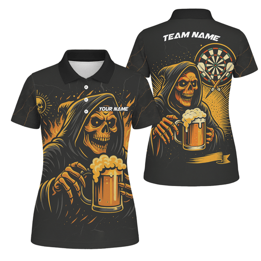 Personalized Grim Reaper Beer Darts Polo Shirt Black Orange For Women B8975 main image - polo No