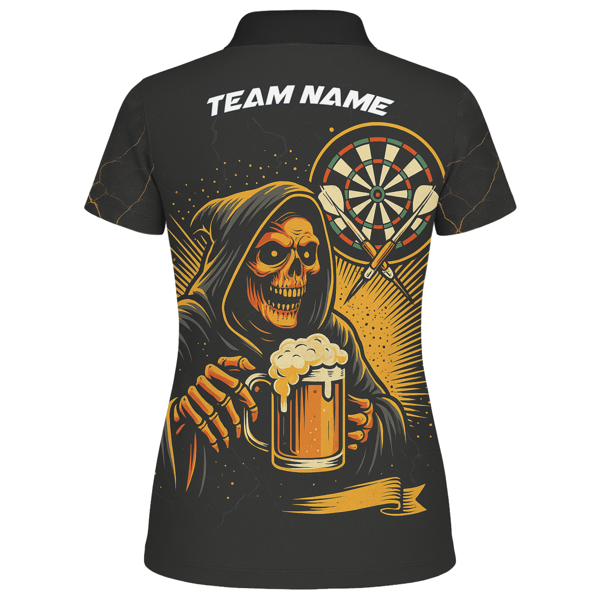 Personalized Grim Reaper Beer Darts Polo Shirt Black Orange For Women B8975 additional image 2