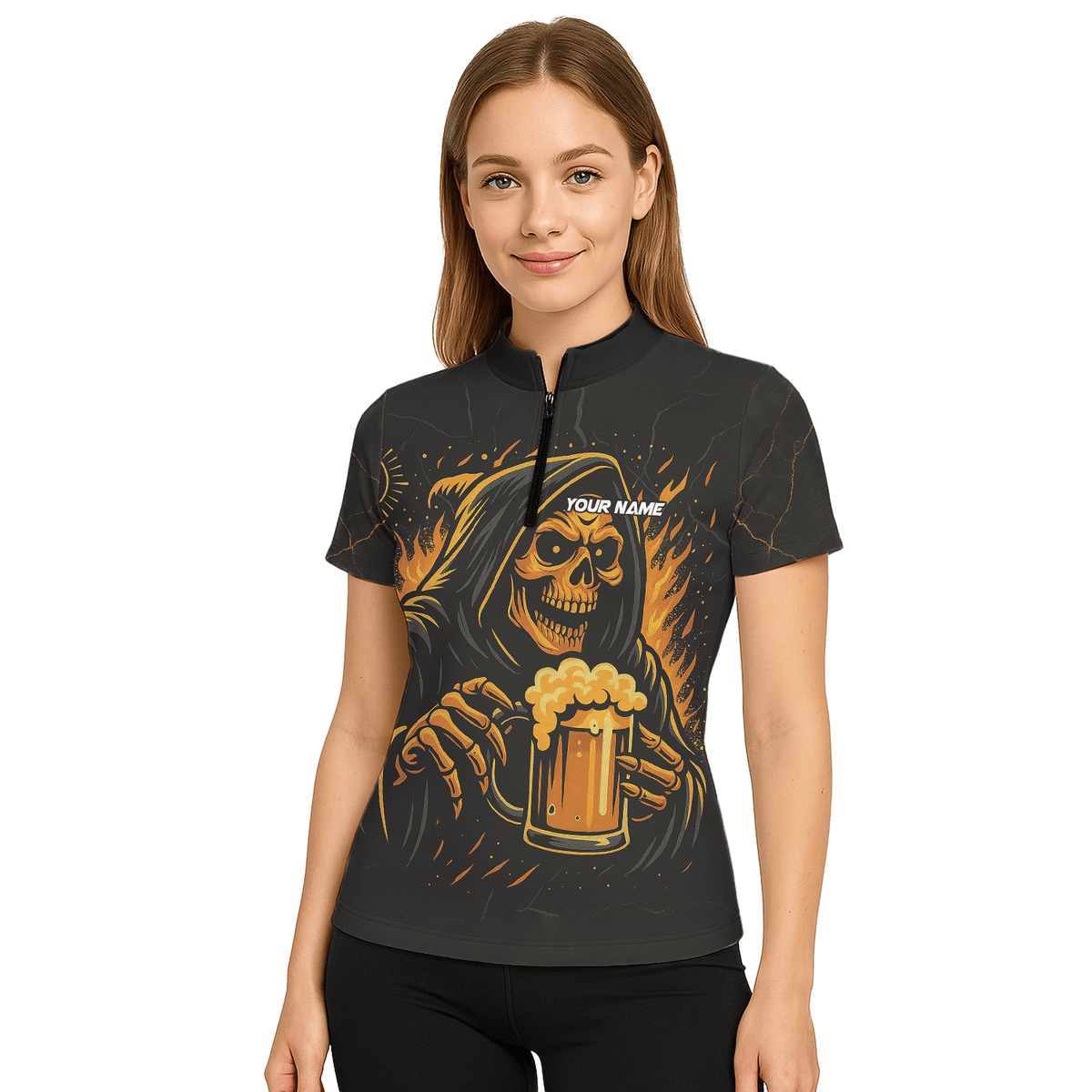 Personalized Grim Reaper Beer Darts Polo Shirt Black Orange For Women B8975 additional image 5