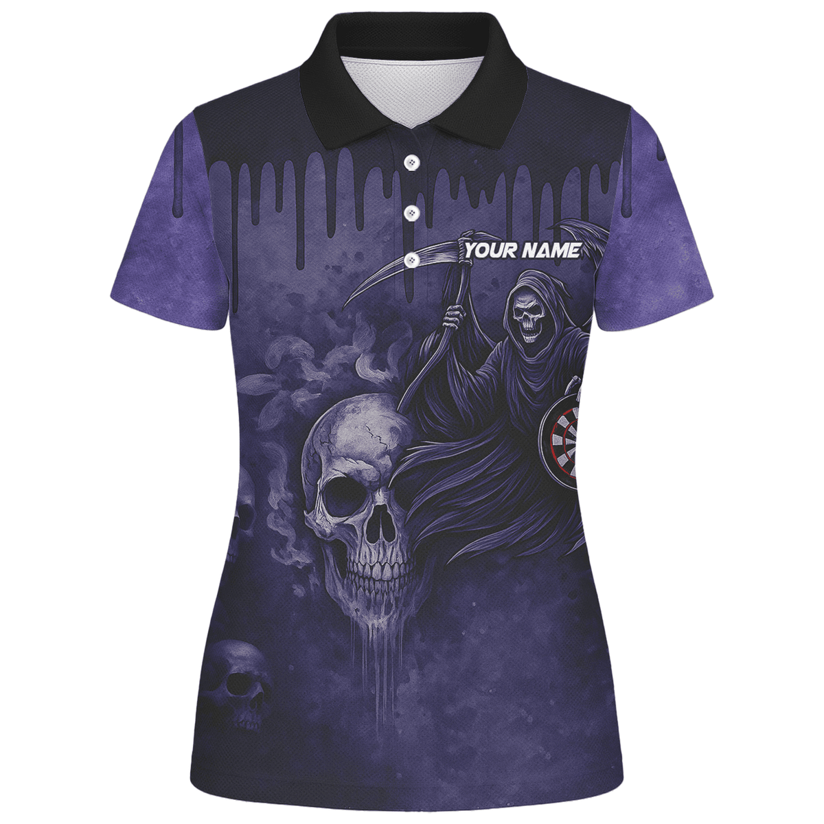 Personalized Grim Reaper Skull Darts Polo Shirt Purple Black For Women C8621 additional image 1