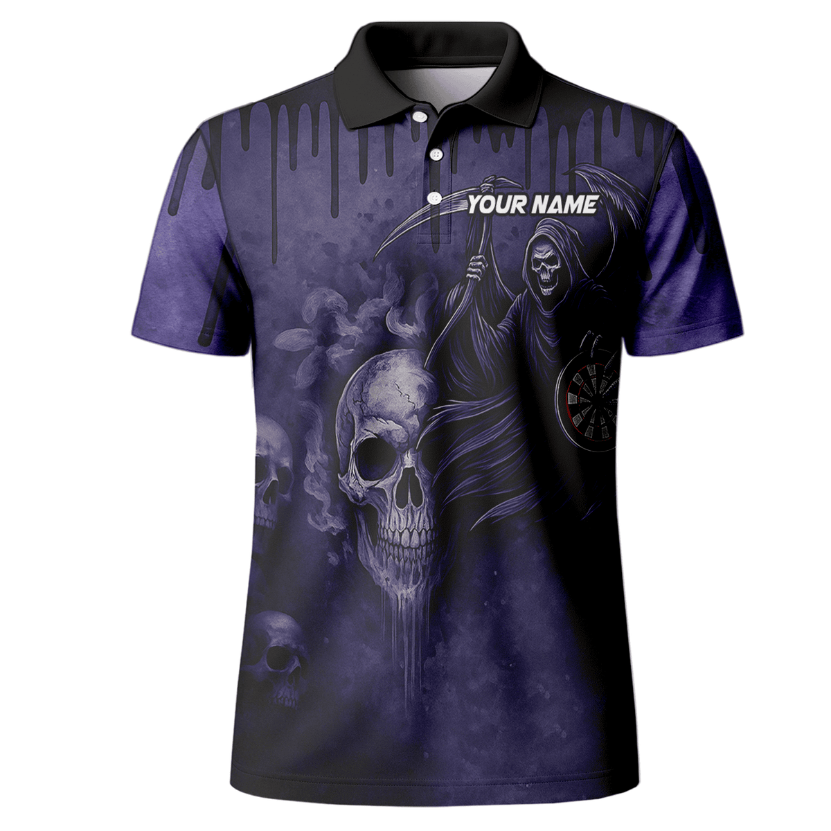 Personalized Grim Reaper Skull Darts Polo Shirt Purple Black For Men C8621 additional image 2