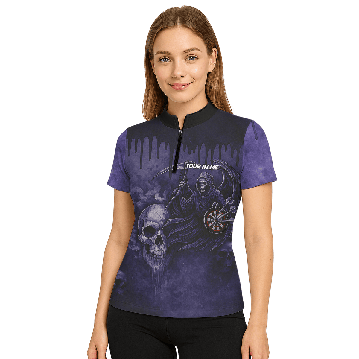 Personalized Grim Reaper Skull Darts Polo Shirt Purple Black For Women C8621 additional image 5