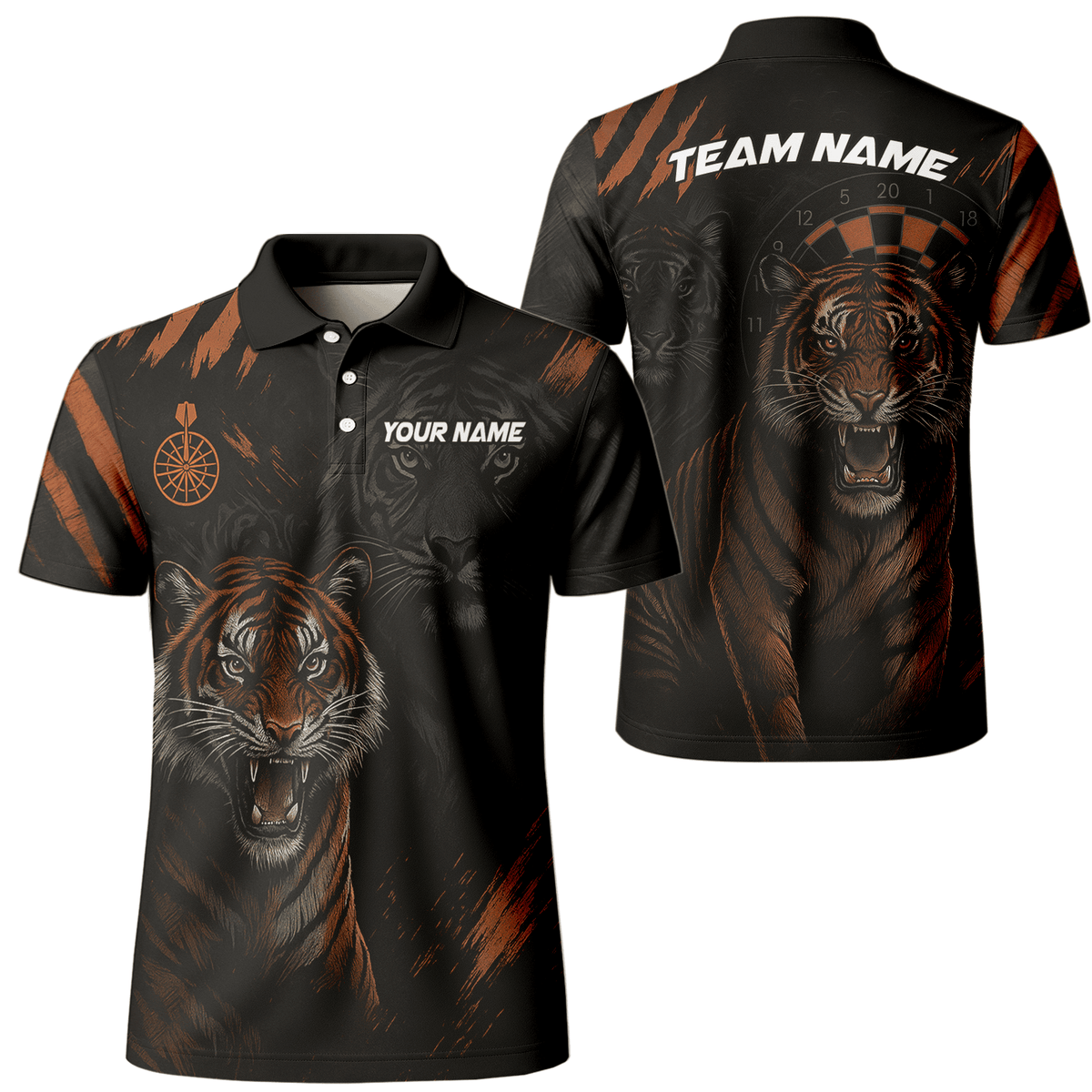 Personalized Roaring Tiger Dart Polo Black Orange For Men M0703 main image - polo No