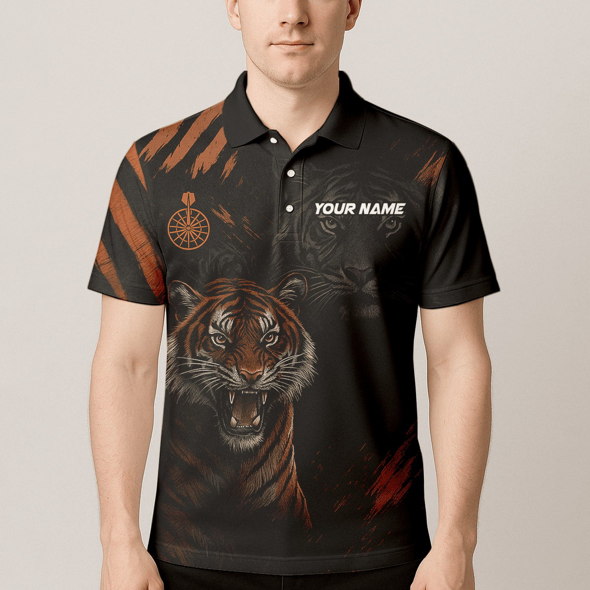 Personalized Roaring Tiger Dart Polo Black Orange For Men M0703 additional image 4