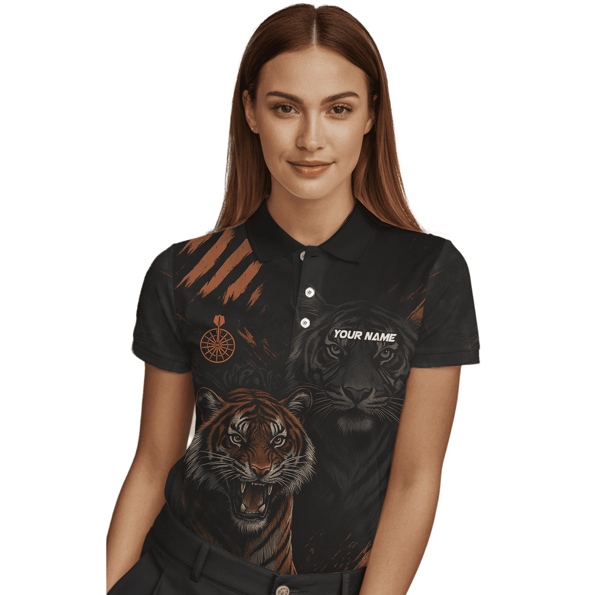 Personalized Roaring Tiger Dart Polo Black Orange For Women M0703 additional image 3