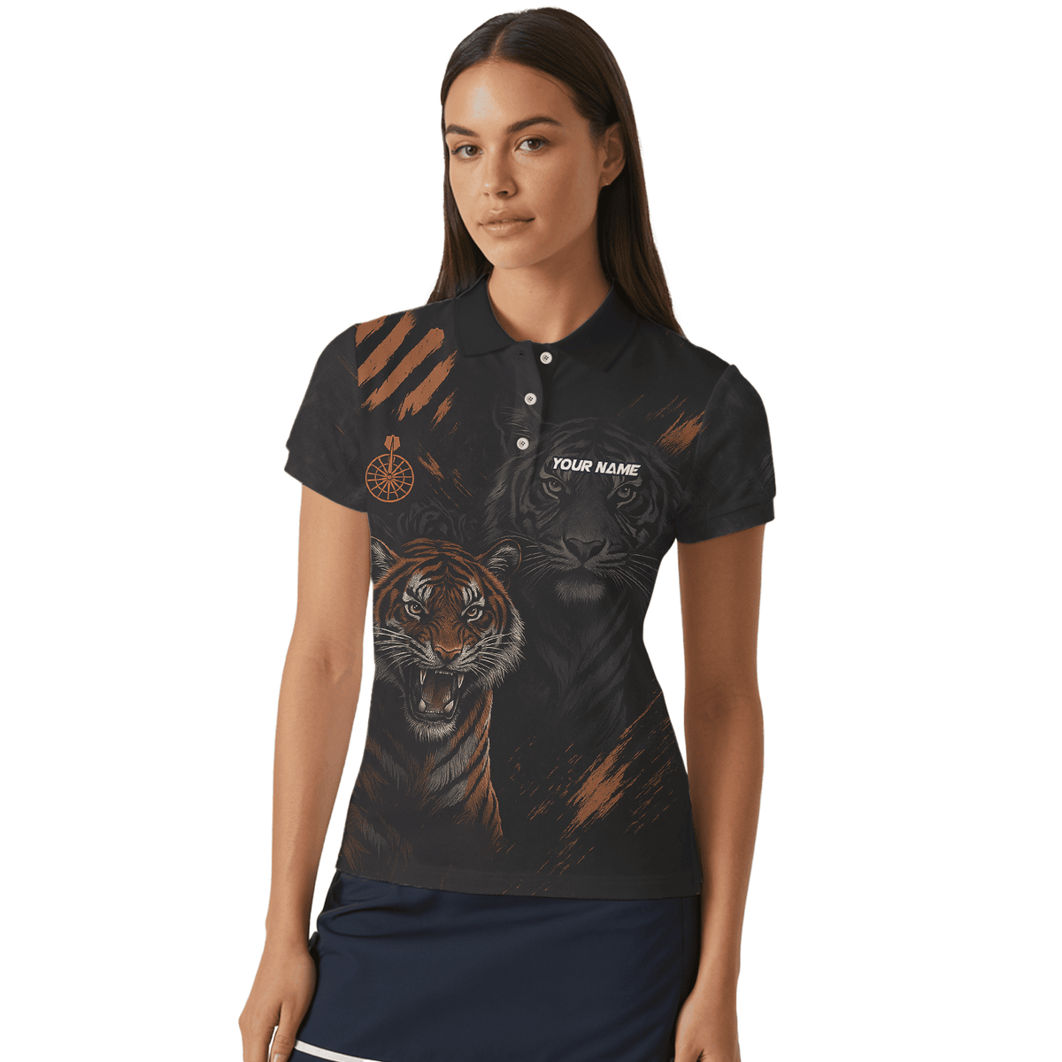Personalized Roaring Tiger Dart Polo Black Orange For Women M0703 additional image 4