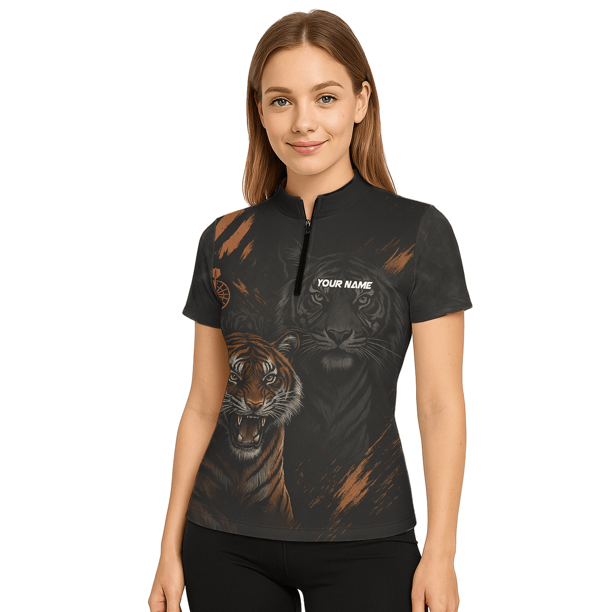 Personalized Roaring Tiger Dart Polo Black Orange For Women M0703 additional image 5