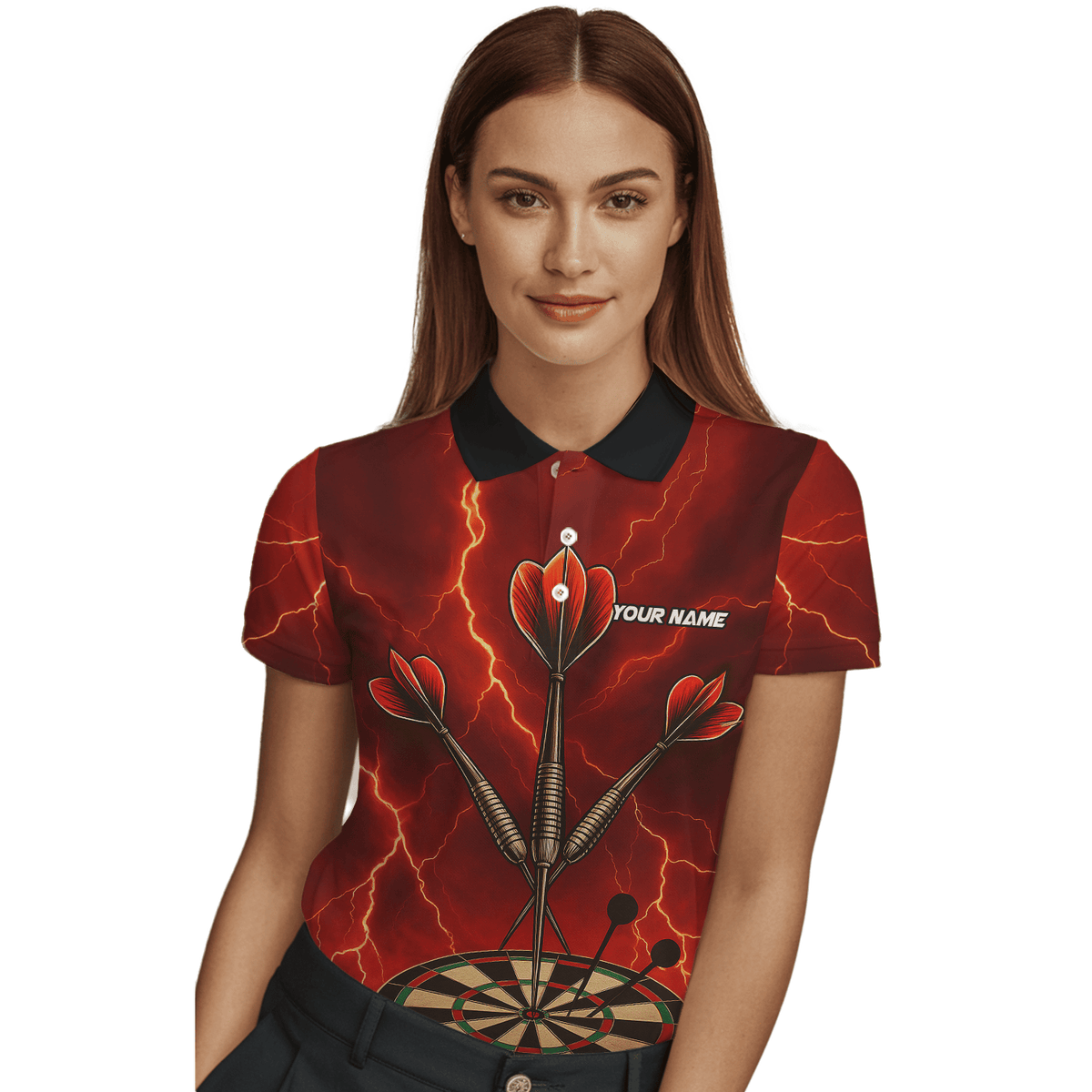 Personalized Lightning Darts Jersey Red Black Polo Shirt For Women S9300 additional image 3