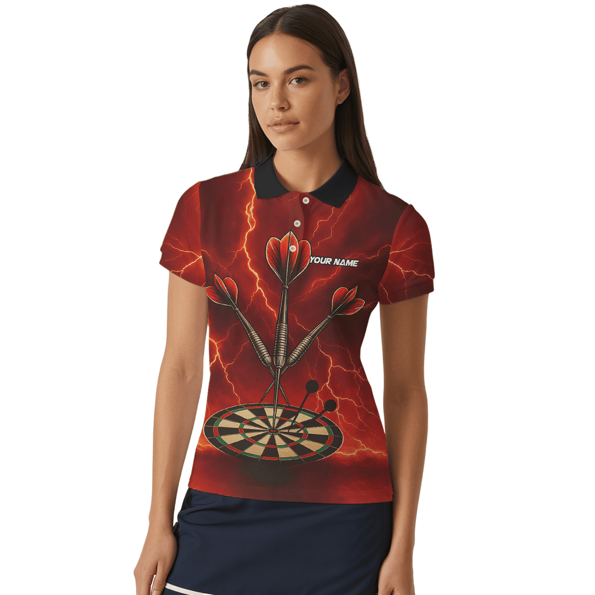Personalized Lightning Darts Jersey Red Black Polo Shirt For Women S9300 additional image 4