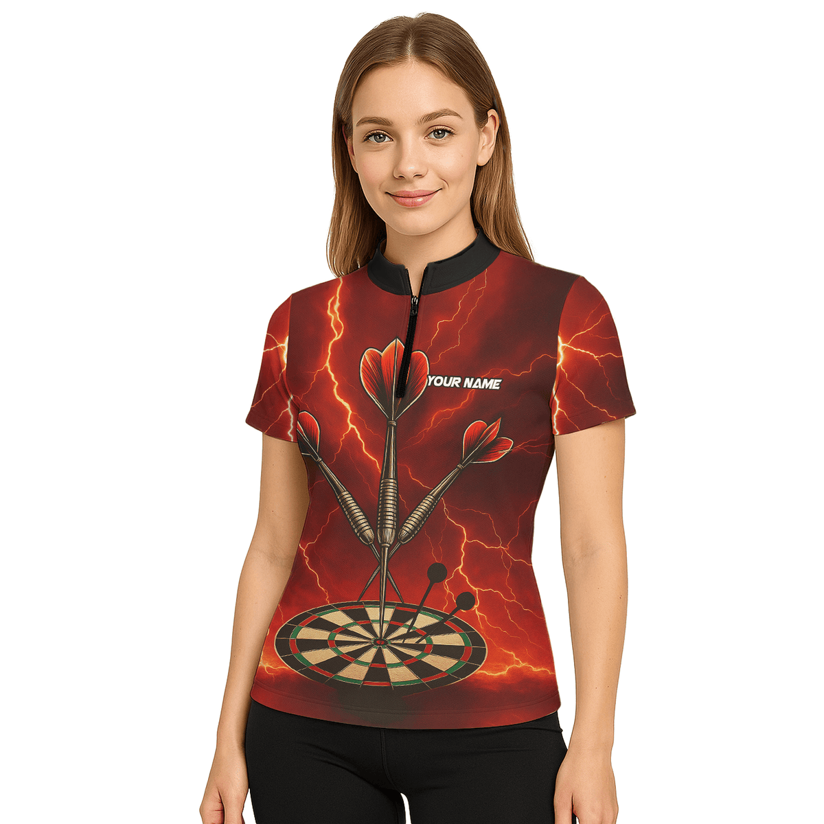 Personalized Lightning Darts Jersey Red Black Polo Shirt For Women S9300 additional image 5