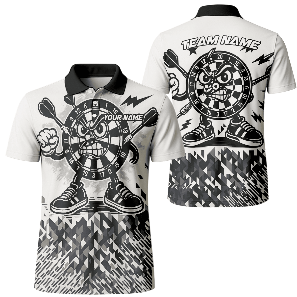 Personalized Angry Dartboard Mascot Dart Polo Shirt White Black For Men G3683 main image - polo No