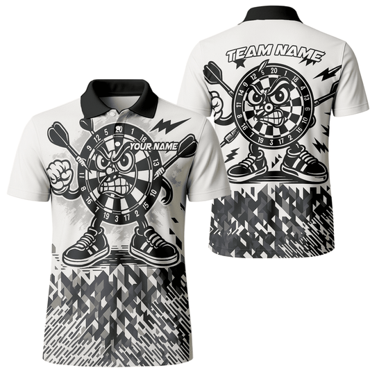 Personalized Angry Dartboard Mascot Dart Polo Shirt White Black For Men G3683 main image - polo No