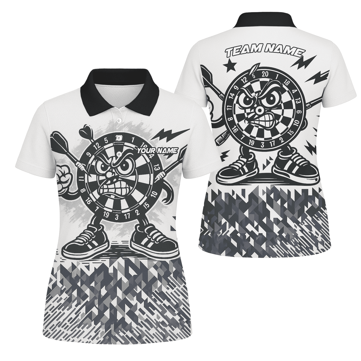 Personalized Angry Dartboard Mascot Dart Polo Shirt White Black For Women G3683 main image - polo No