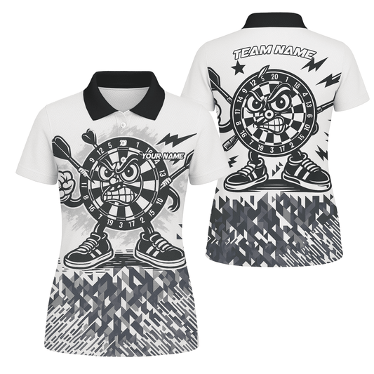 Personalized Angry Dartboard Mascot Dart Polo Shirt White Black For Women G3683 main image - polo No