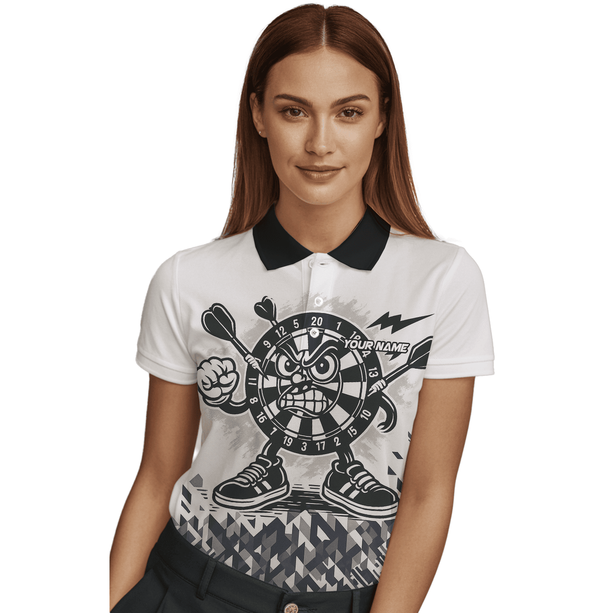Personalized Angry Dartboard Mascot Dart Polo Shirt White Black For Women G3683 additional image 3