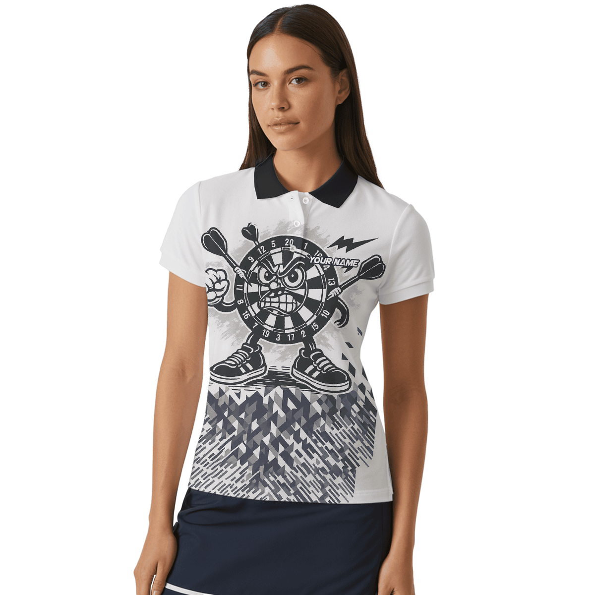 Personalized Angry Dartboard Mascot Dart Polo Shirt White Black For Women G3683 additional image 4