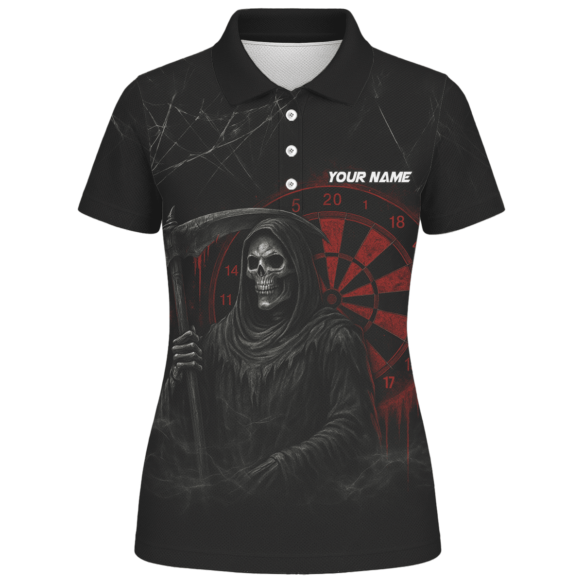 Personalized Grim Reaper Dart Polo Shirt Black Red Cracked For Women X1942 additional image 1