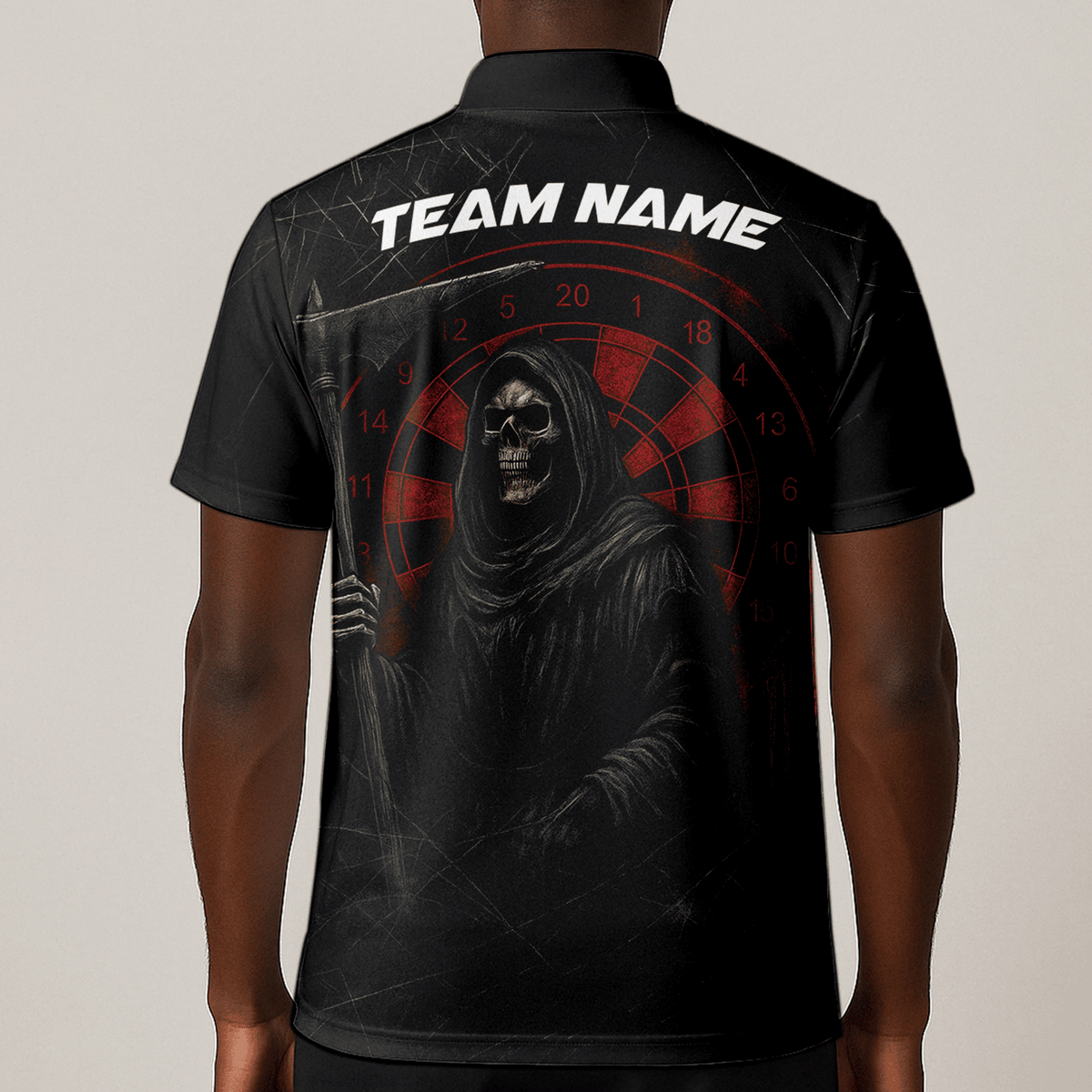 Personalized Grim Reaper Dart Polo Shirt Black Red Cracked For Men X1942 additional image 1