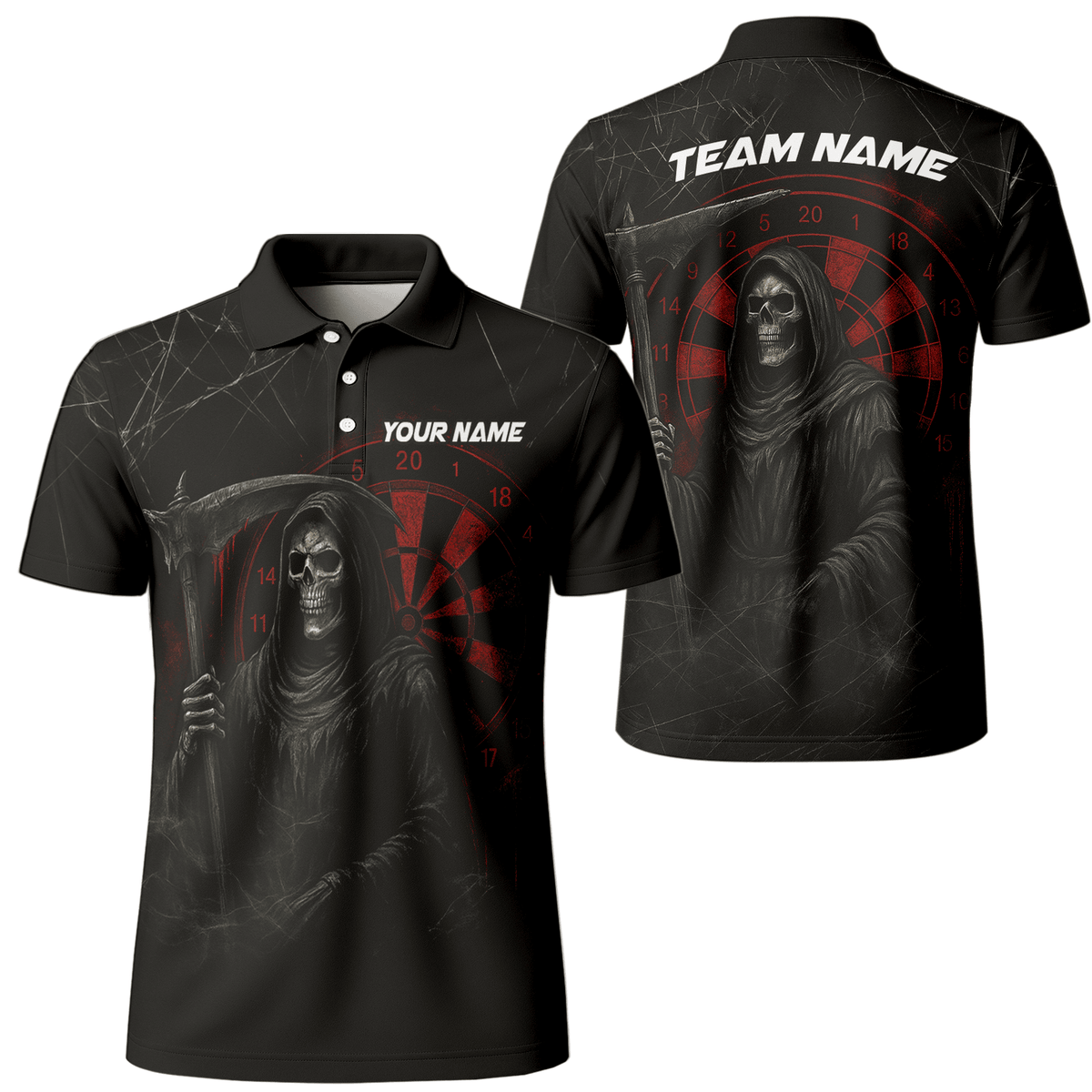 Personalized Grim Reaper Dart Polo Shirt Black Red Cracked For Men X1942 main image - polo No