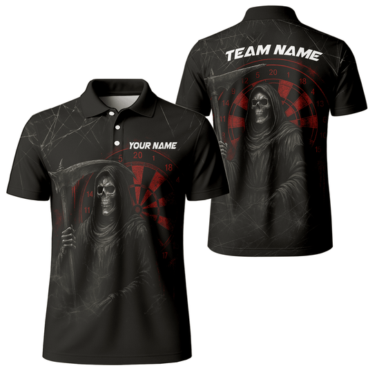 Personalized Grim Reaper Dart Polo Shirt Black Red Cracked For Men X1942 main image - polo No