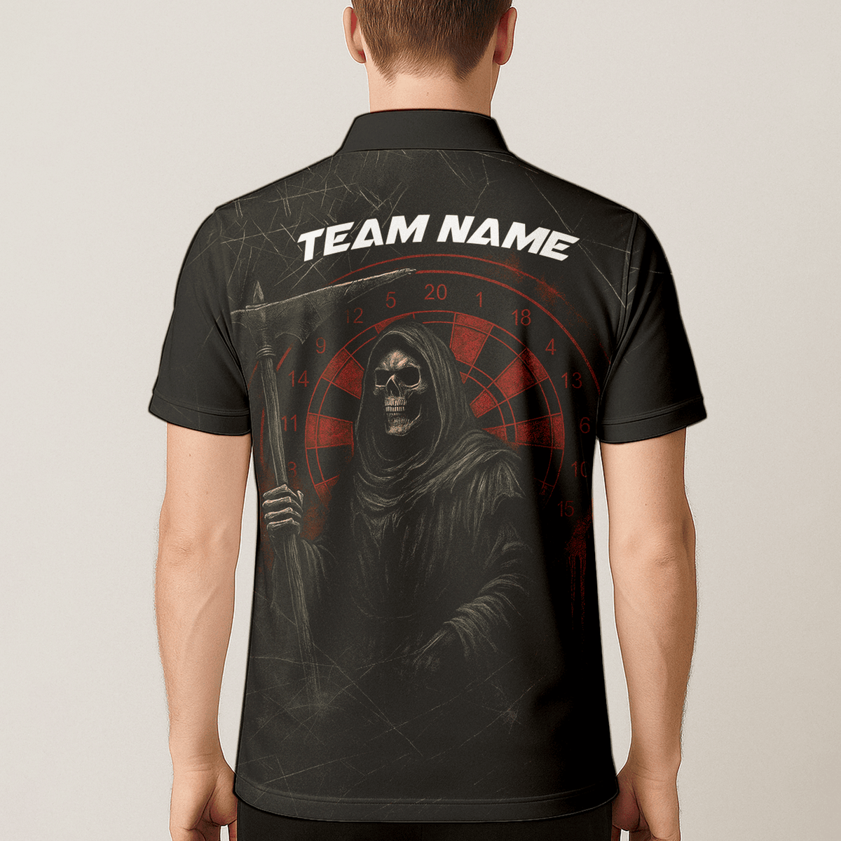 Personalized Grim Reaper Dart Polo Shirt Black Red Cracked For Men X1942 additional image 5