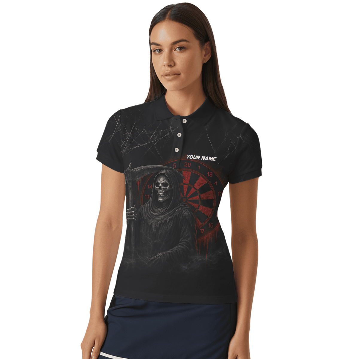 Personalized Grim Reaper Dart Polo Shirt Black Red Cracked For Women X1942 additional image 4