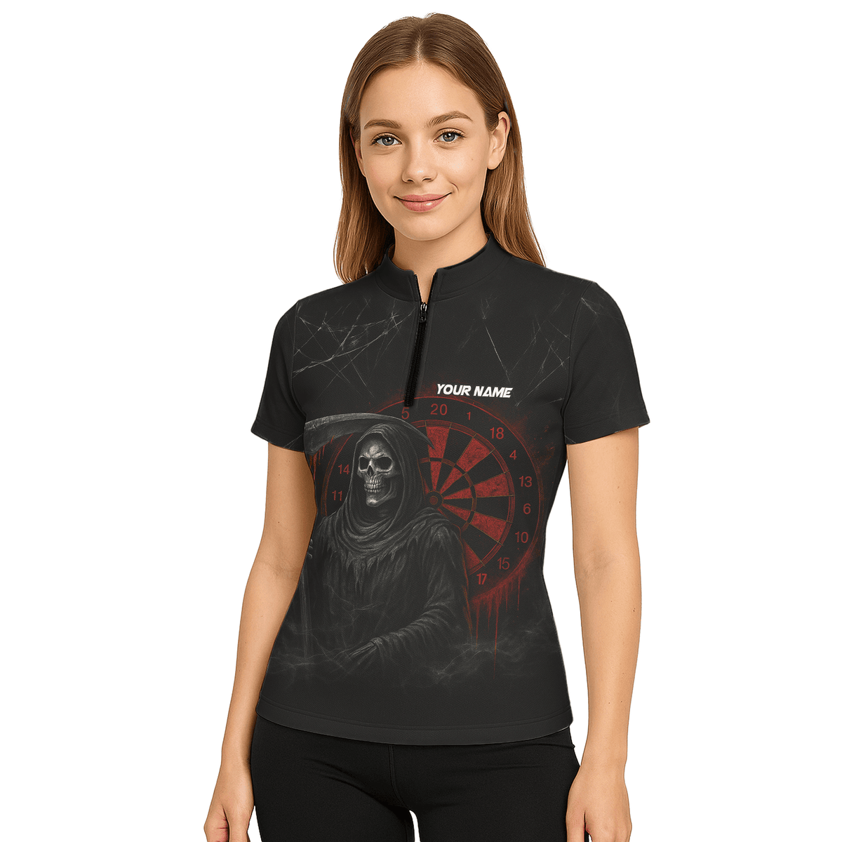 Personalized Grim Reaper Dart Polo Shirt Black Red Cracked For Women X1942 additional image 5